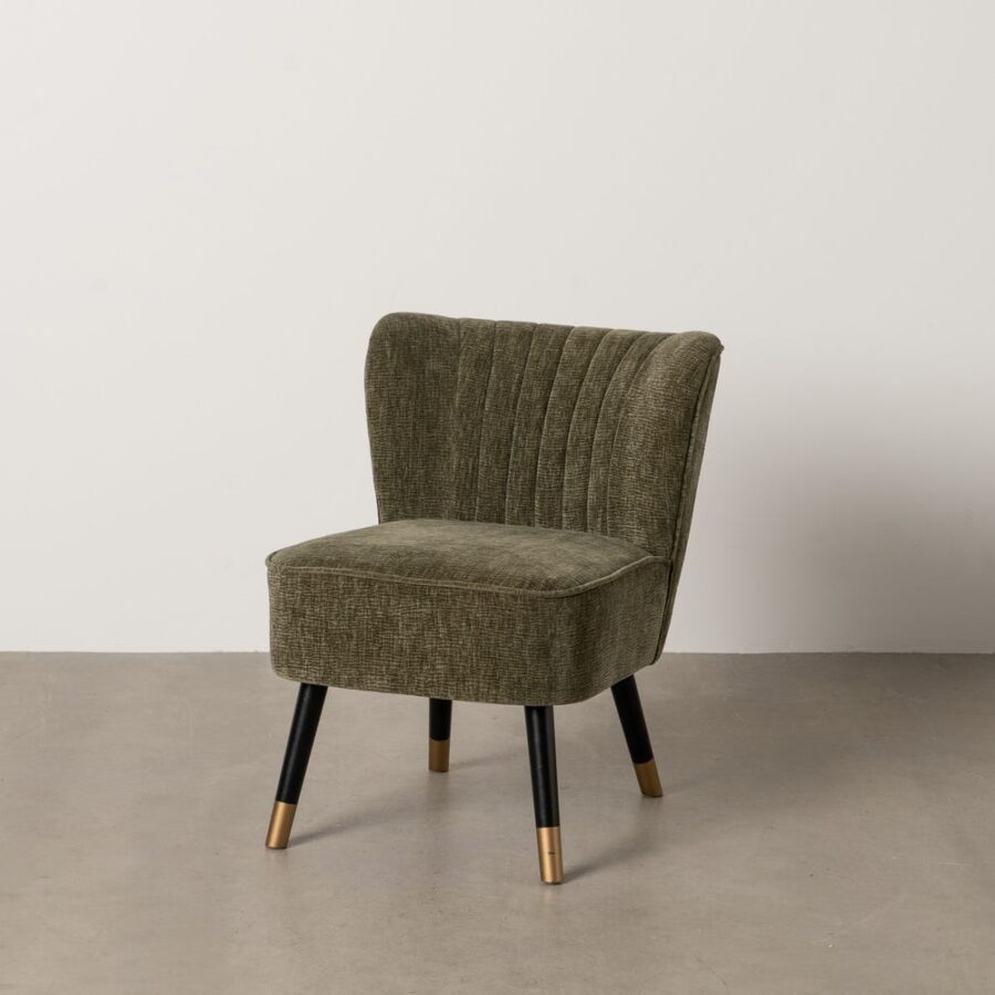 Fauteuil velours kaki pied noir Halo Ixia