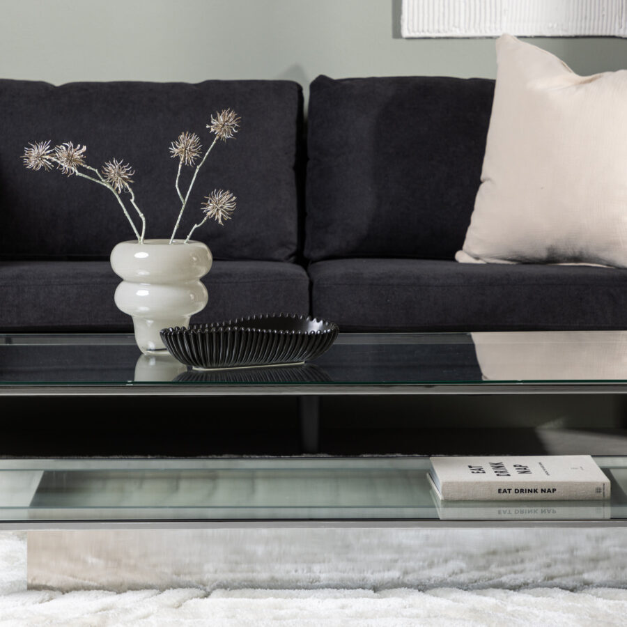 Table basse Maglehem - Chrome argent / Verre transparent