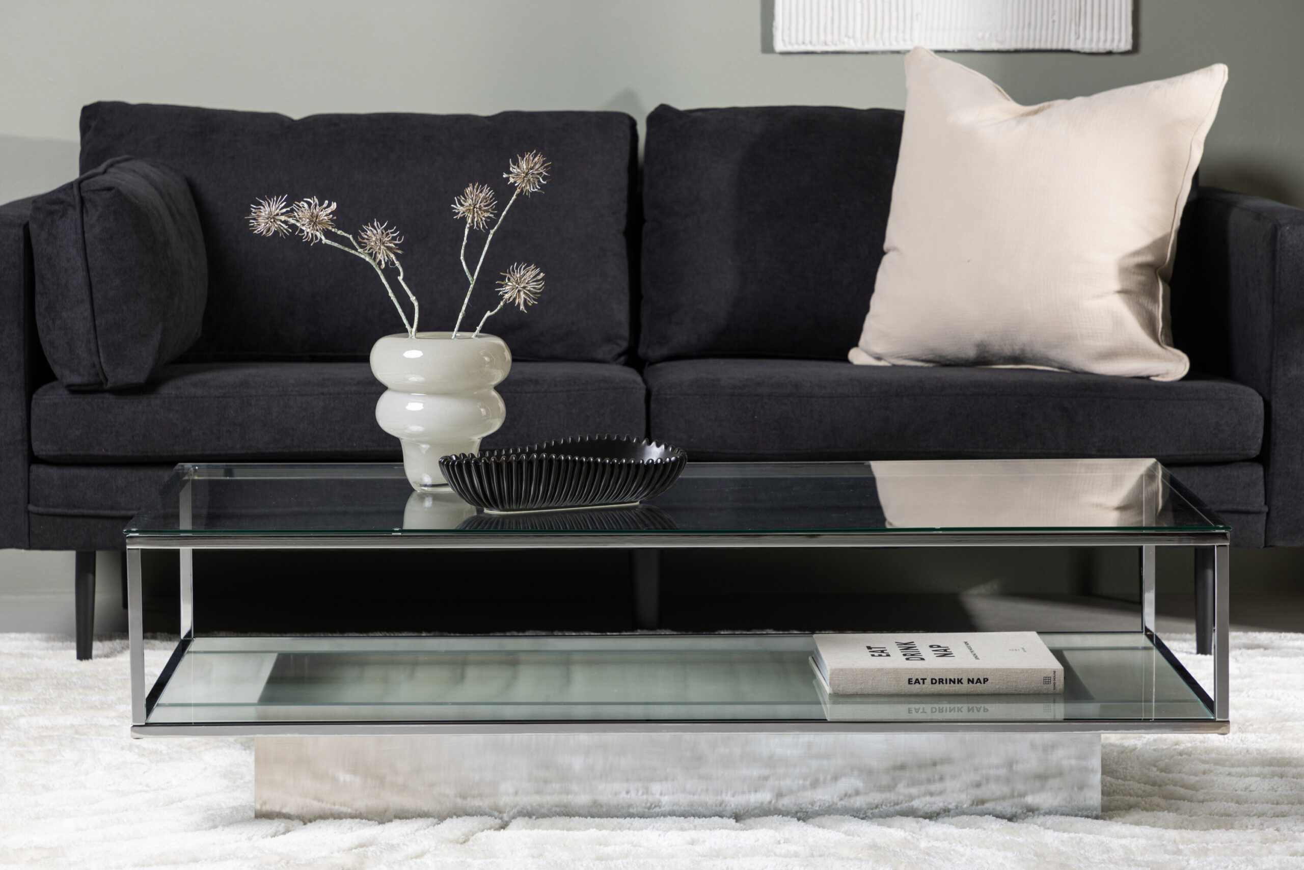 Table basse Maglehem - Chrome argent / Verre transparent