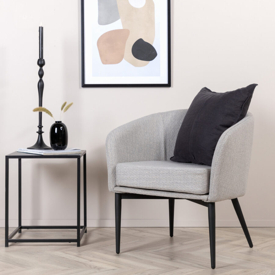 Fauteuil Fluffy - Tissu gris et pieds noirs