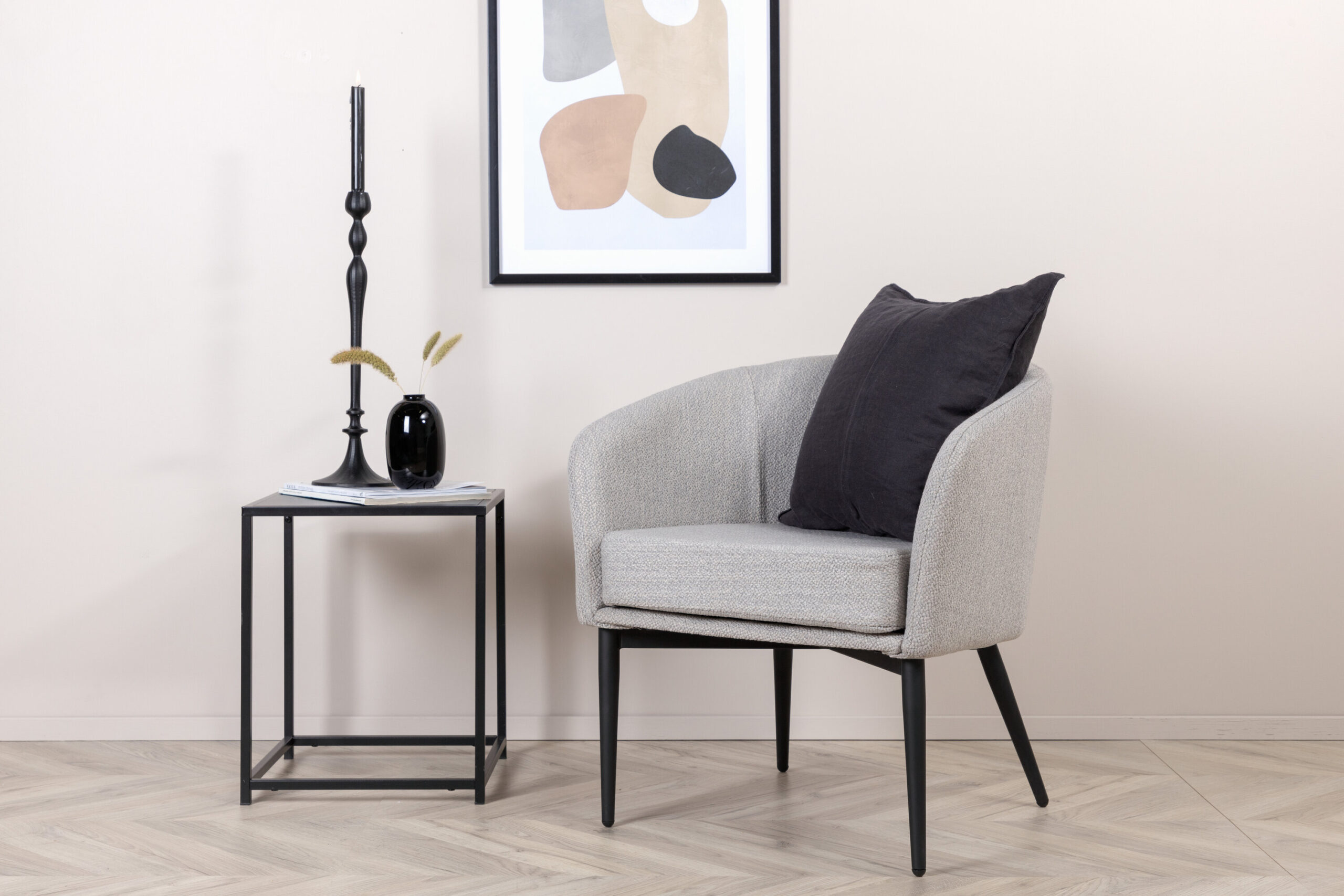 Fauteuil Fluffy - Tissu gris et pieds noirs