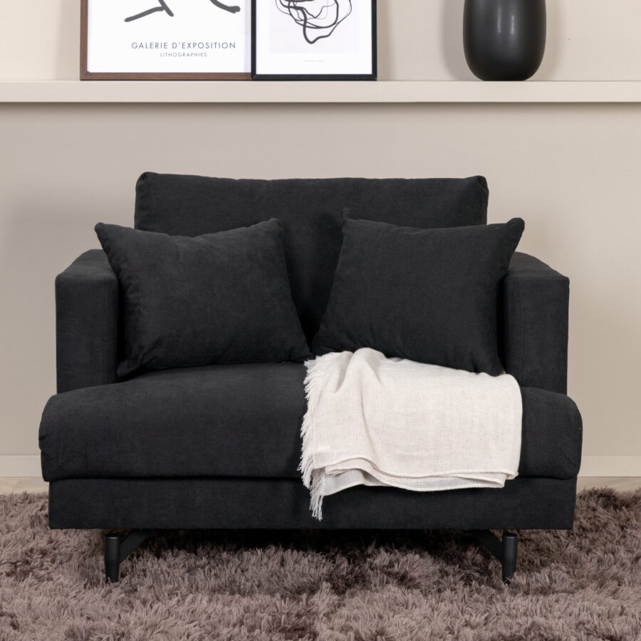 Fauteuil Sofia - Tissu noir et pieds noirs