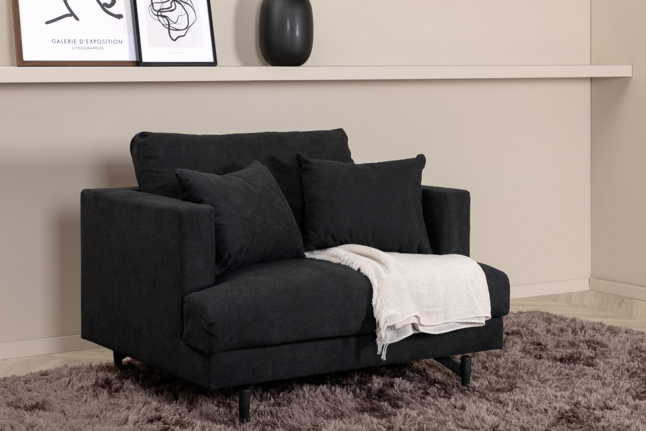 Fauteuil Sofia - Tissu noir et pieds noirs – Image 2