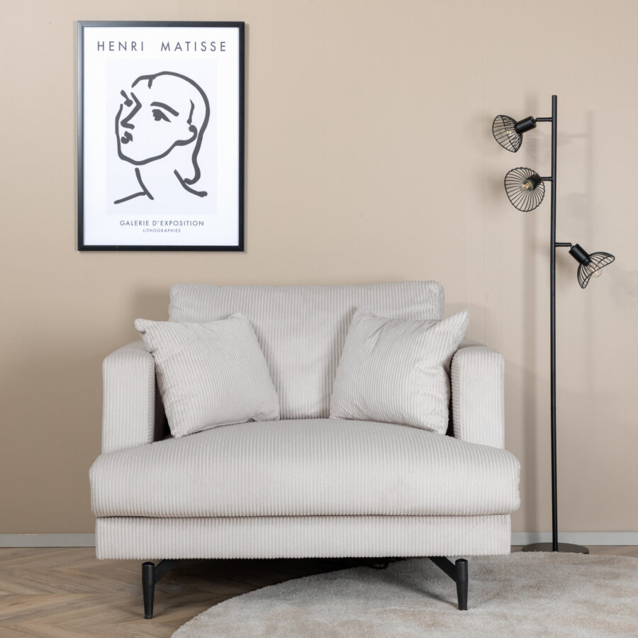 Fauteuil Sofia - Velours côtelé beige et pieds noirs
