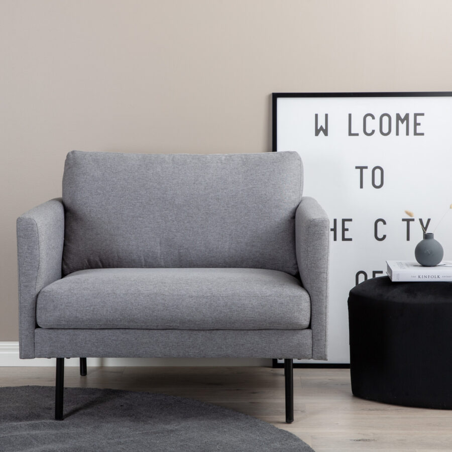 Fauteuil Zoom - Tissu gris acier et pieds noirs