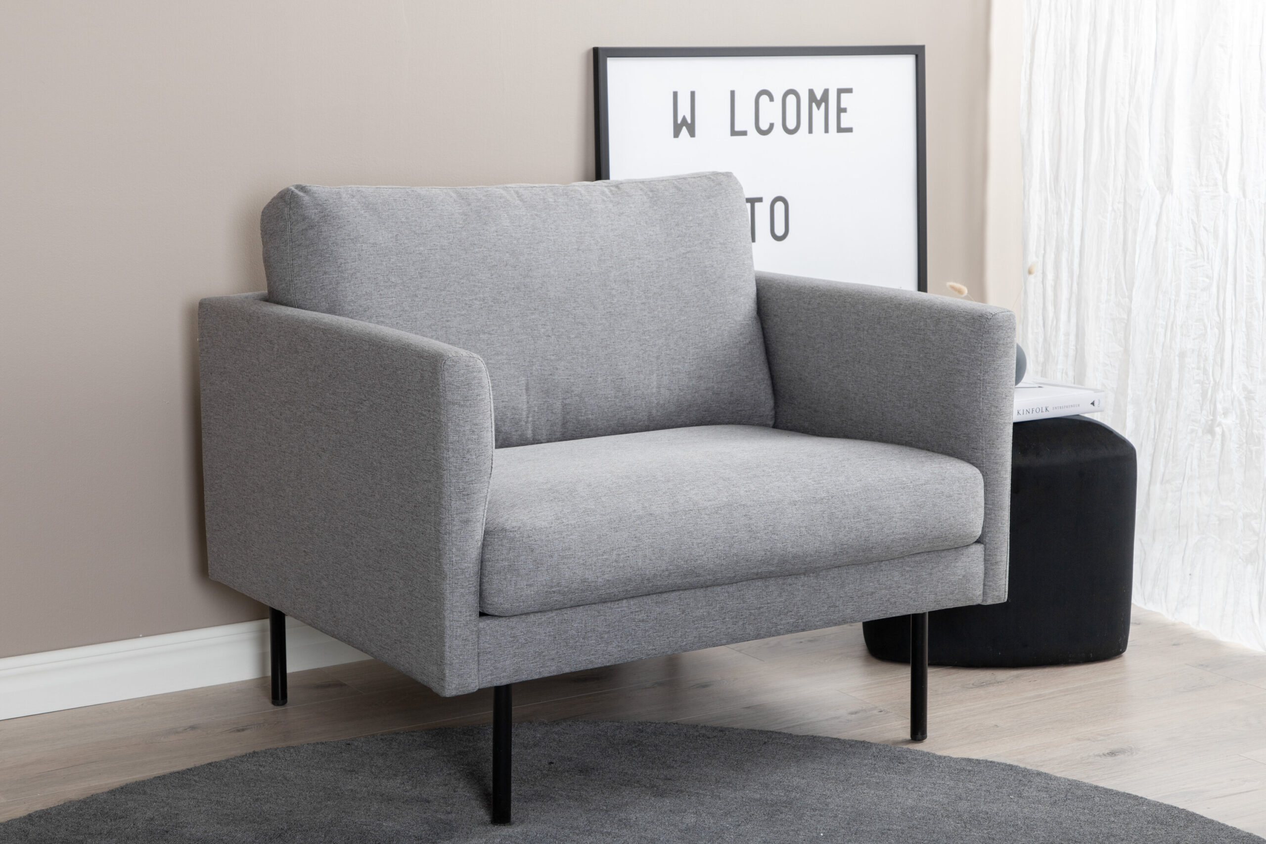 Fauteuil Zoom - Tissu gris acier et pieds noirs – Image 2