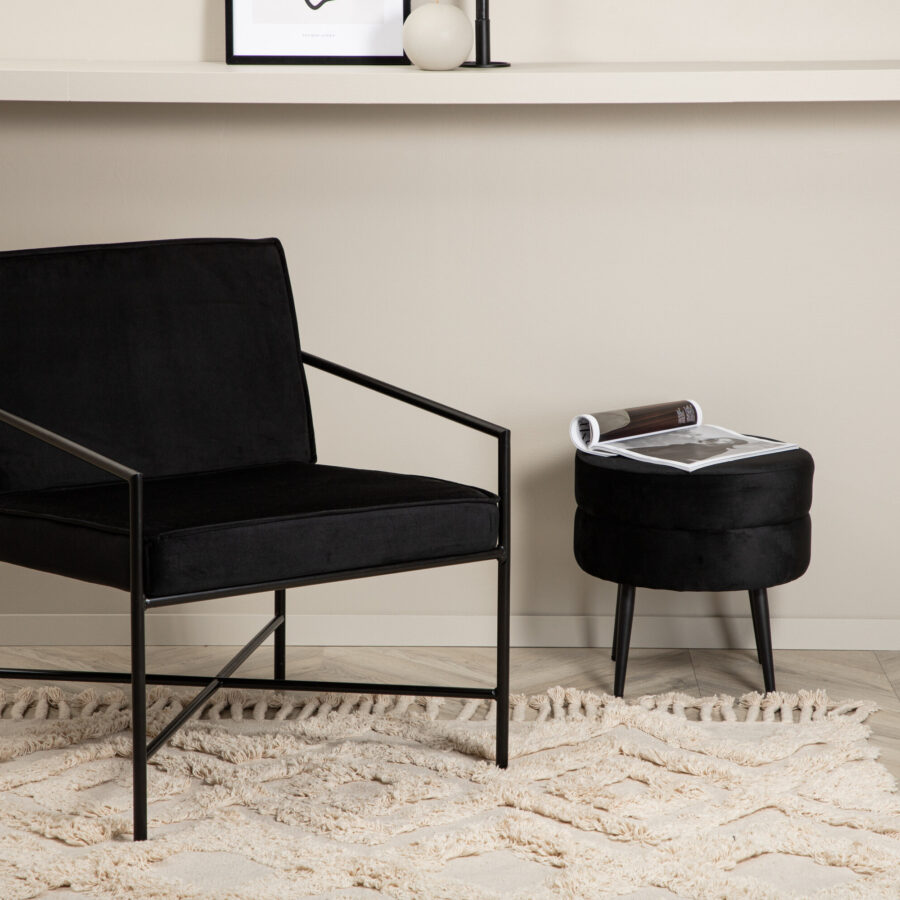 Fauteuil Rakel - Velours noir et pieds noirs