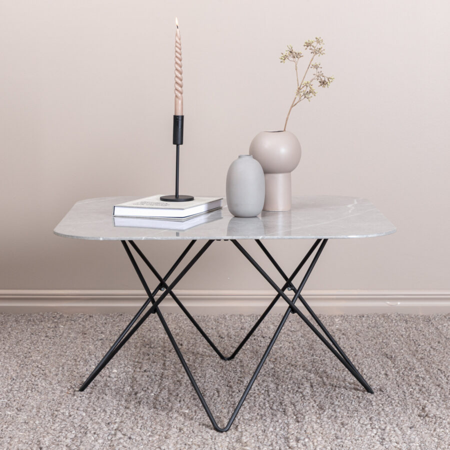 Table basse Tristar - Noir / Marbre verre gris