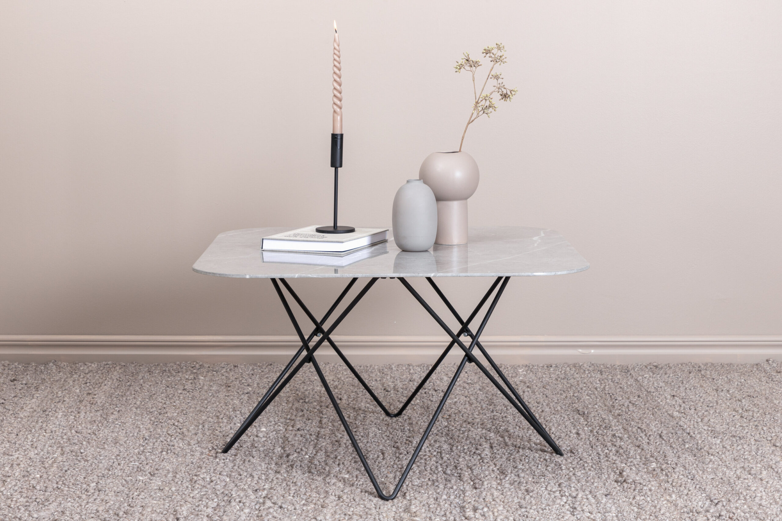 Table basse Tristar - Noir / Marbre verre gris