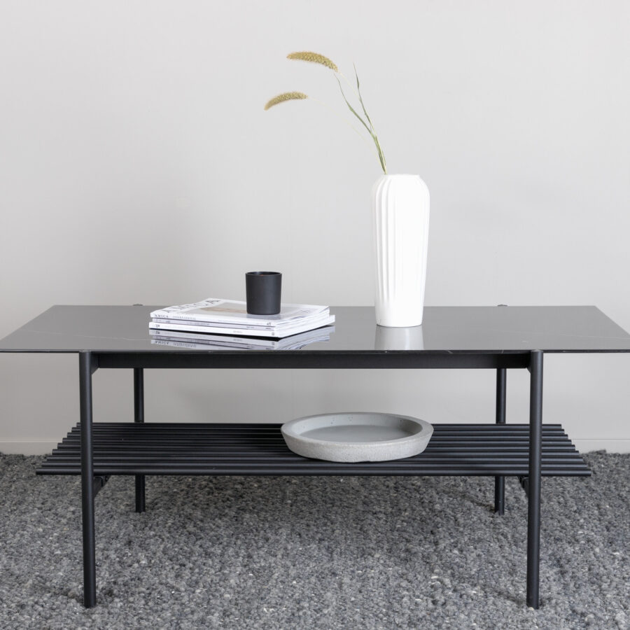 Table basse Von Staf - Noir / Aspect Marbre verre noir