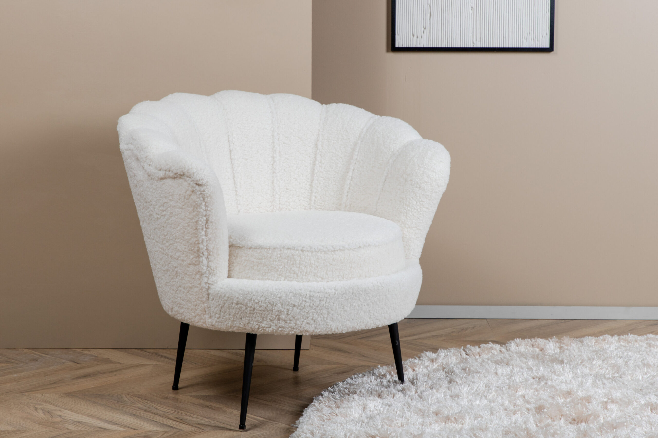 Fauteuil Calais - Tissu bouclé blanc et pieds noirs – Image 2