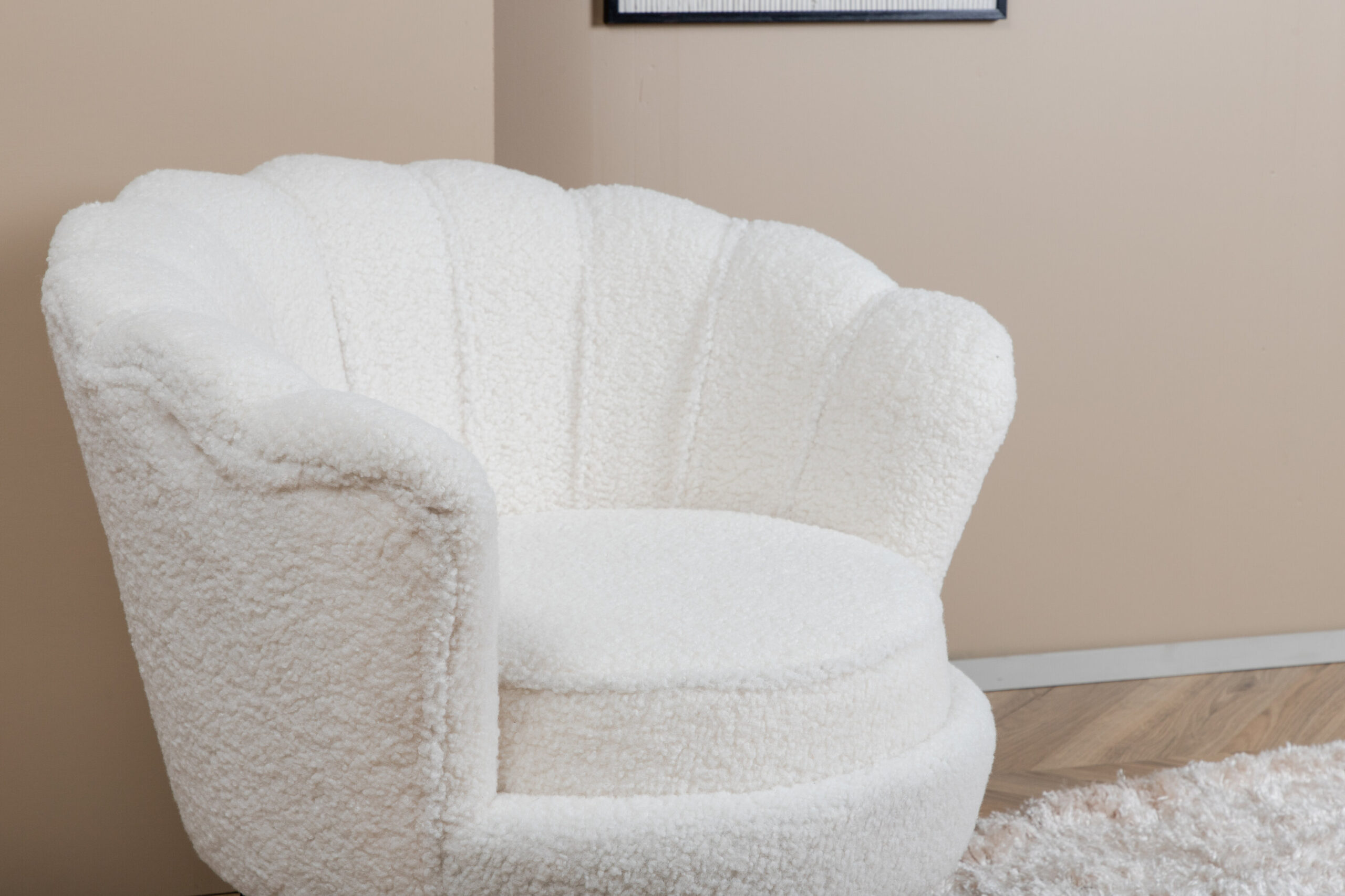 Fauteuil Calais - Tissu bouclé blanc et pieds noirs – Image 5