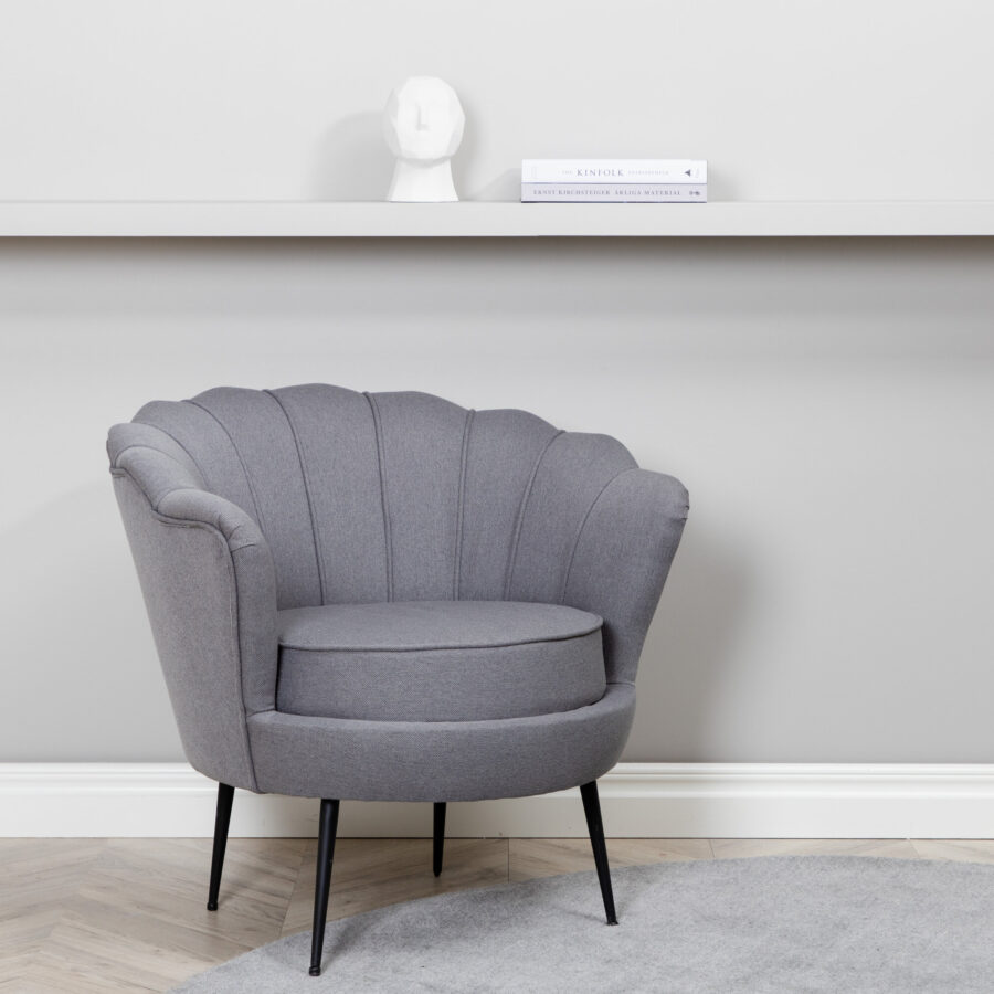 Fauteuil Calais - Tissu gris et pieds noirs