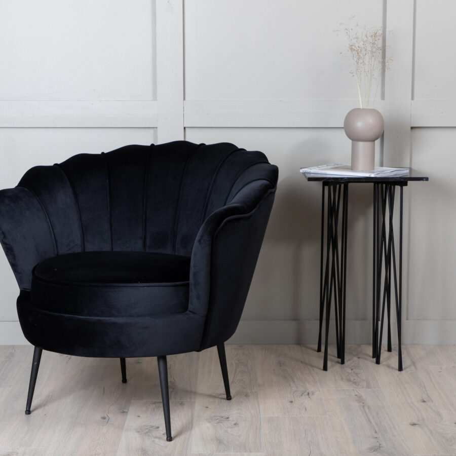 Fauteuil Calais - Velours noir et pieds noirs