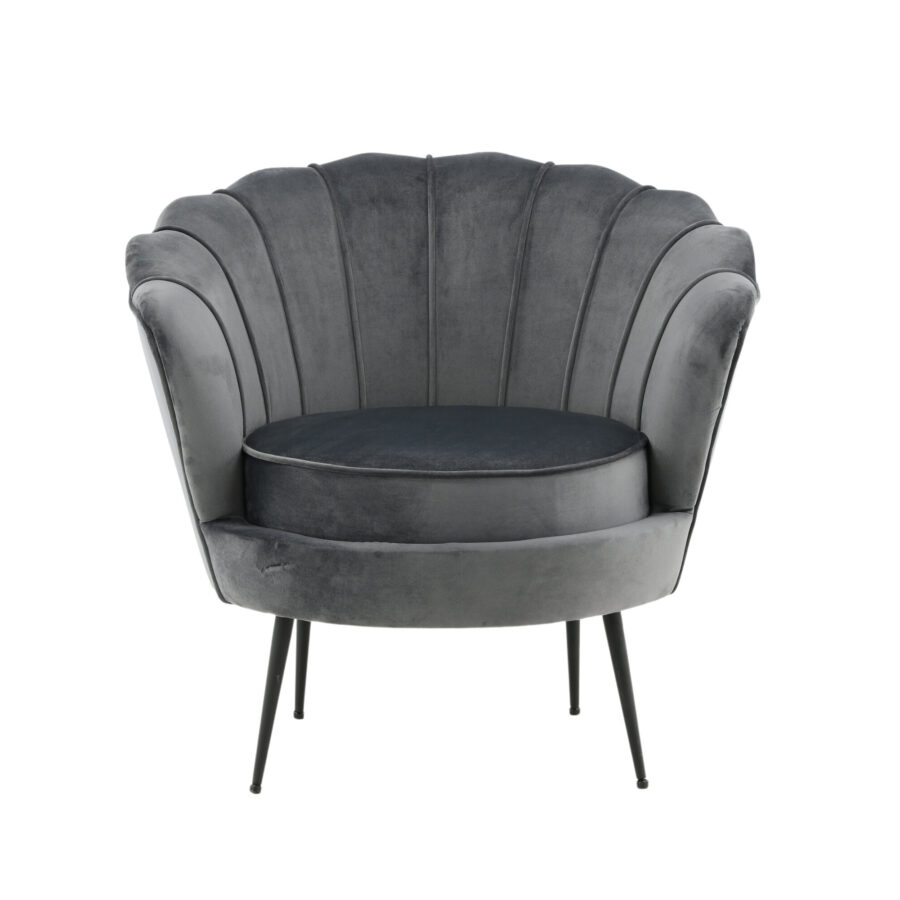 Fauteuil Calais - Velours gris foncé et pieds noirs