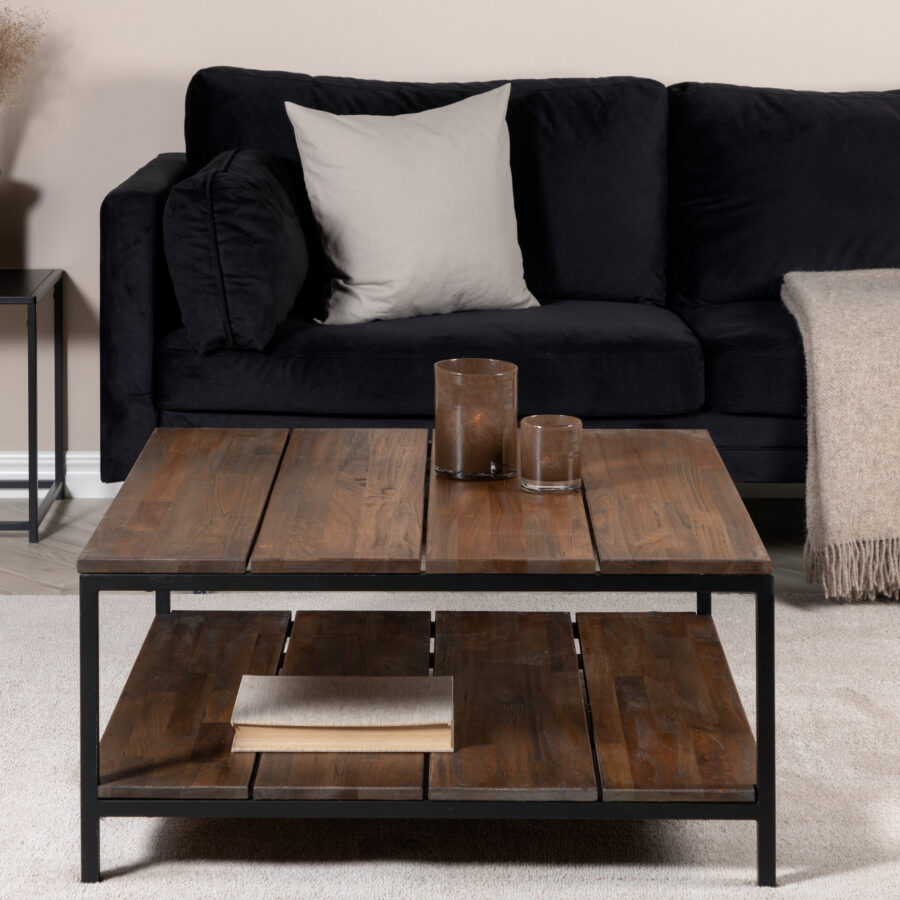 Table basse Padang - Noir / Teck foncé - 80x80x40 cm