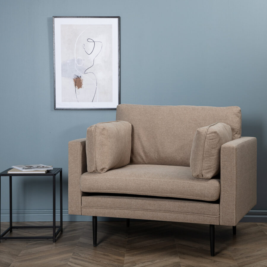 Fauteuil Boom - Tissu marron et pieds noirs