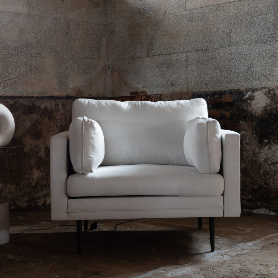 Fauteuil Boom - Tissu blanc et pieds noirs