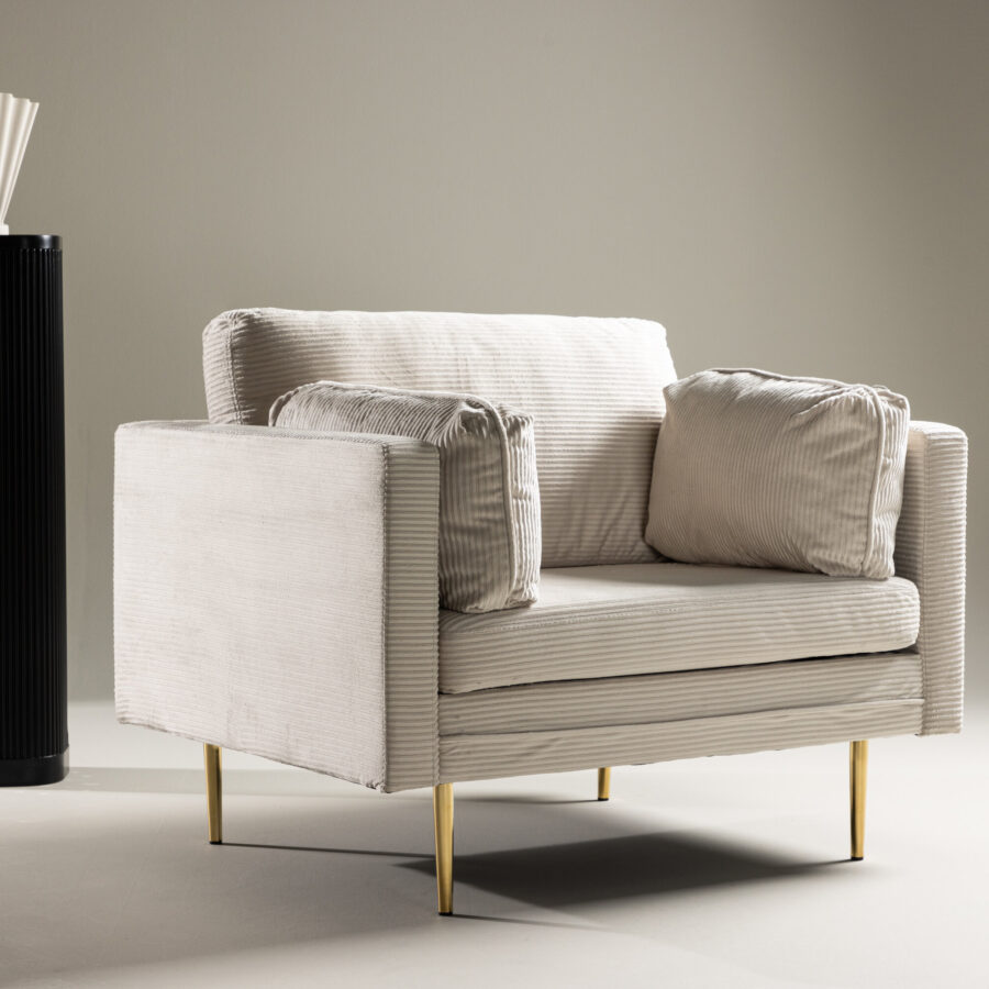 Fauteuil Boom - Velours côtelé gris clair