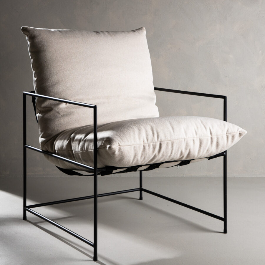 Fauteuil Sedalia - Tissu blanc et pieds noirs