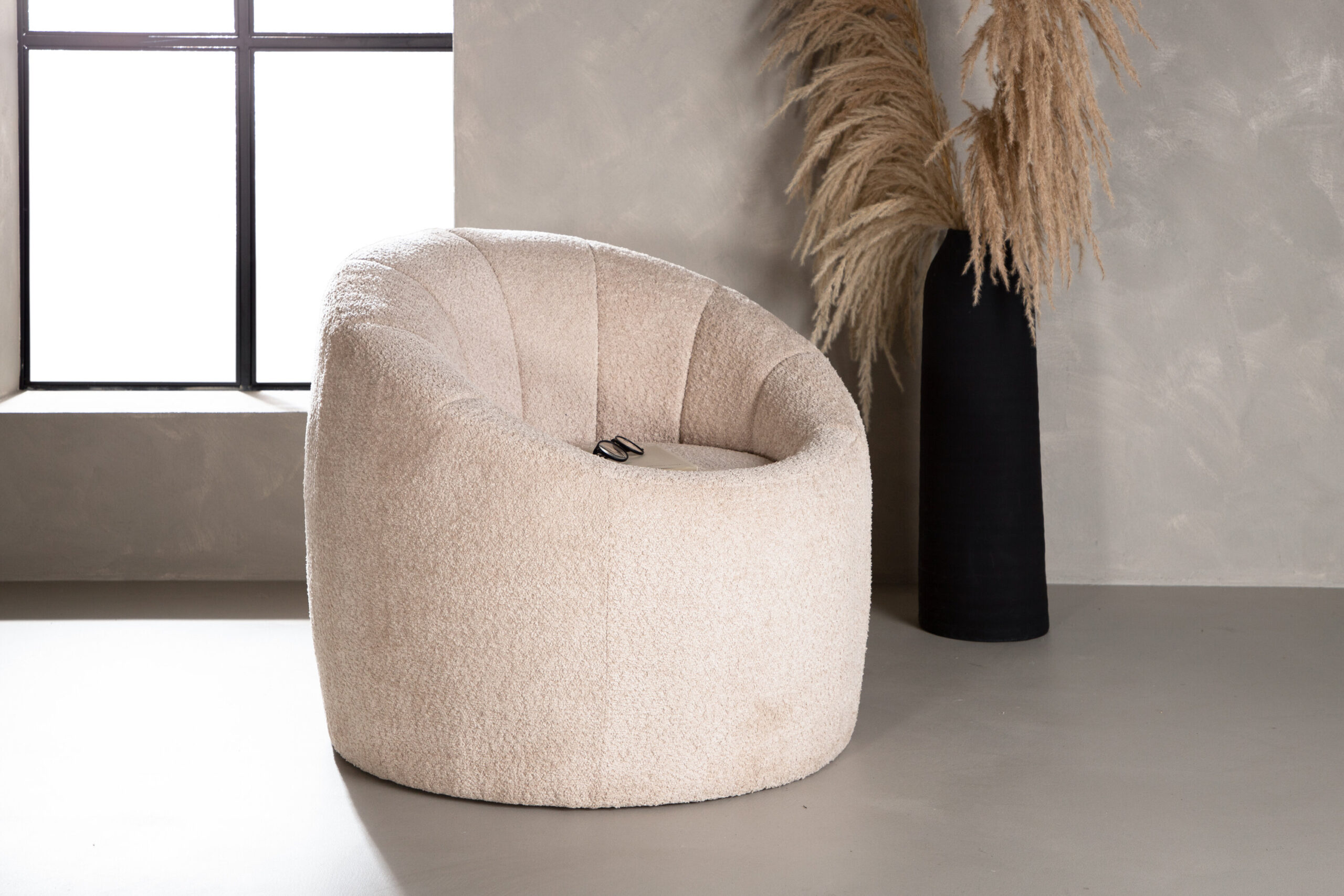 Fauteuil Warren - Tissu beige bouclé