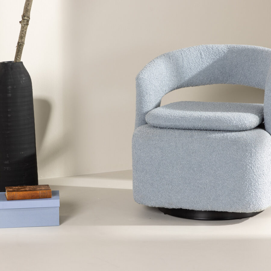 Fauteuil Laurel - Tissu bouclé bleu pastel