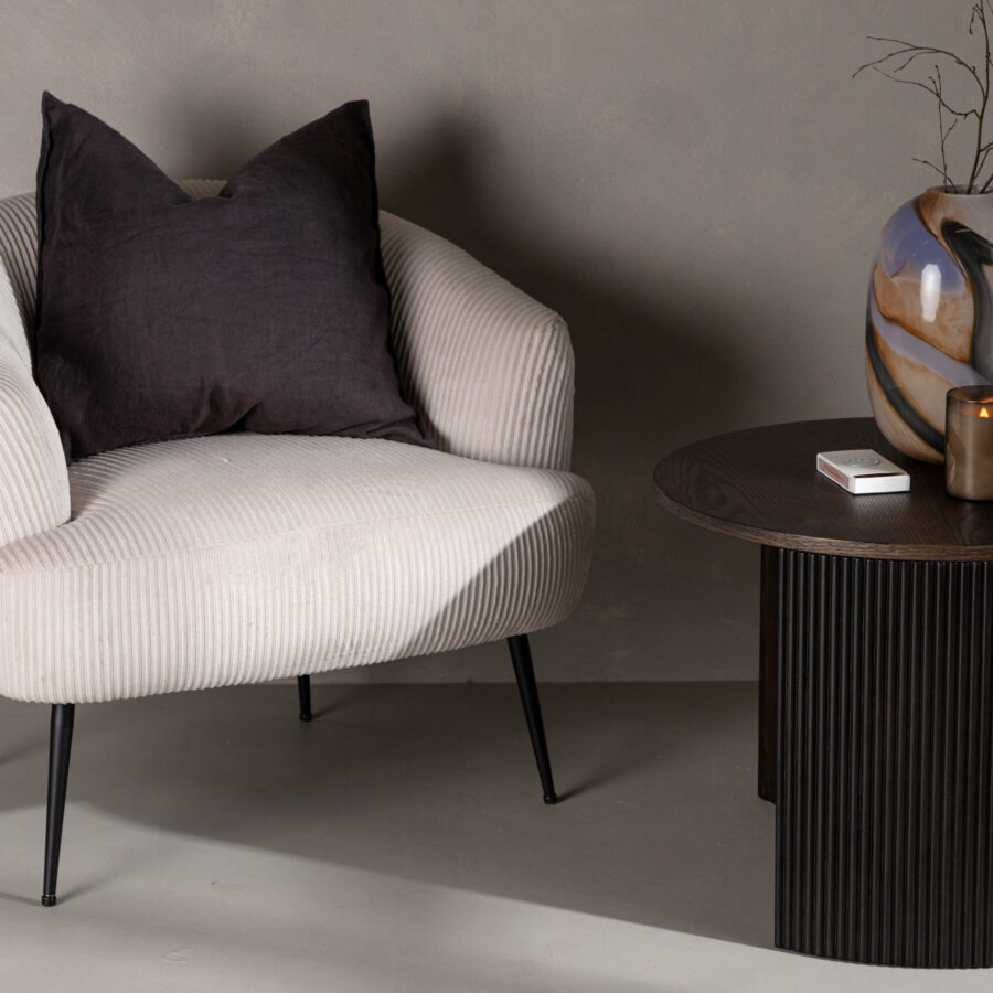 Fauteuil Derry - Tissu velours côtelé blanc et pieds noirs