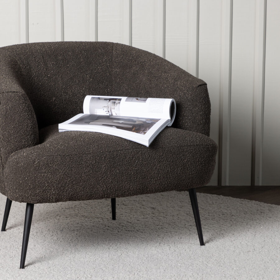 Fauteuil Derry - Tissu noir bouclé