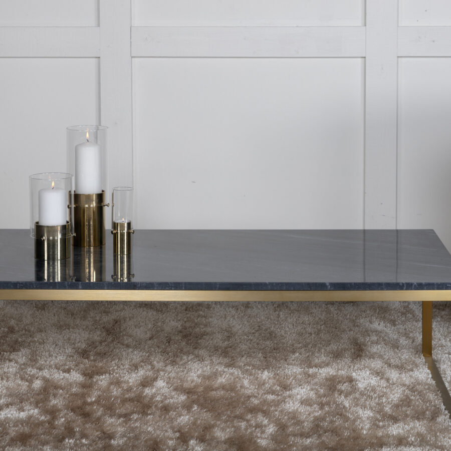 Table basse Estelle - 120x60x36 cm - Aspect marbre gris / Laiton