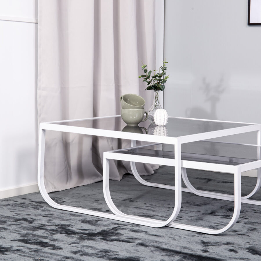 Tables basses Rocker - Set de 2 - Blanc / Verre fumé gris