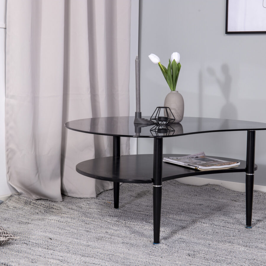 Table basse Egg - Noir / Verre fumé gris