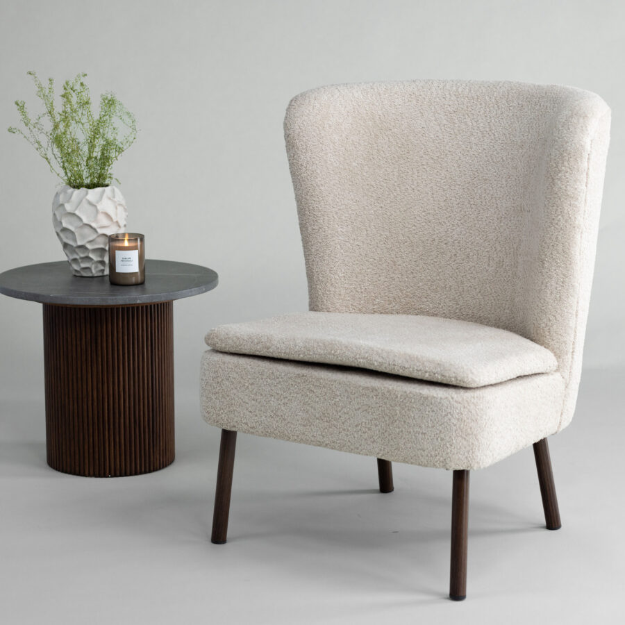 Fauteuil Hällsö - Tissu beige bouclé et pieds marrons