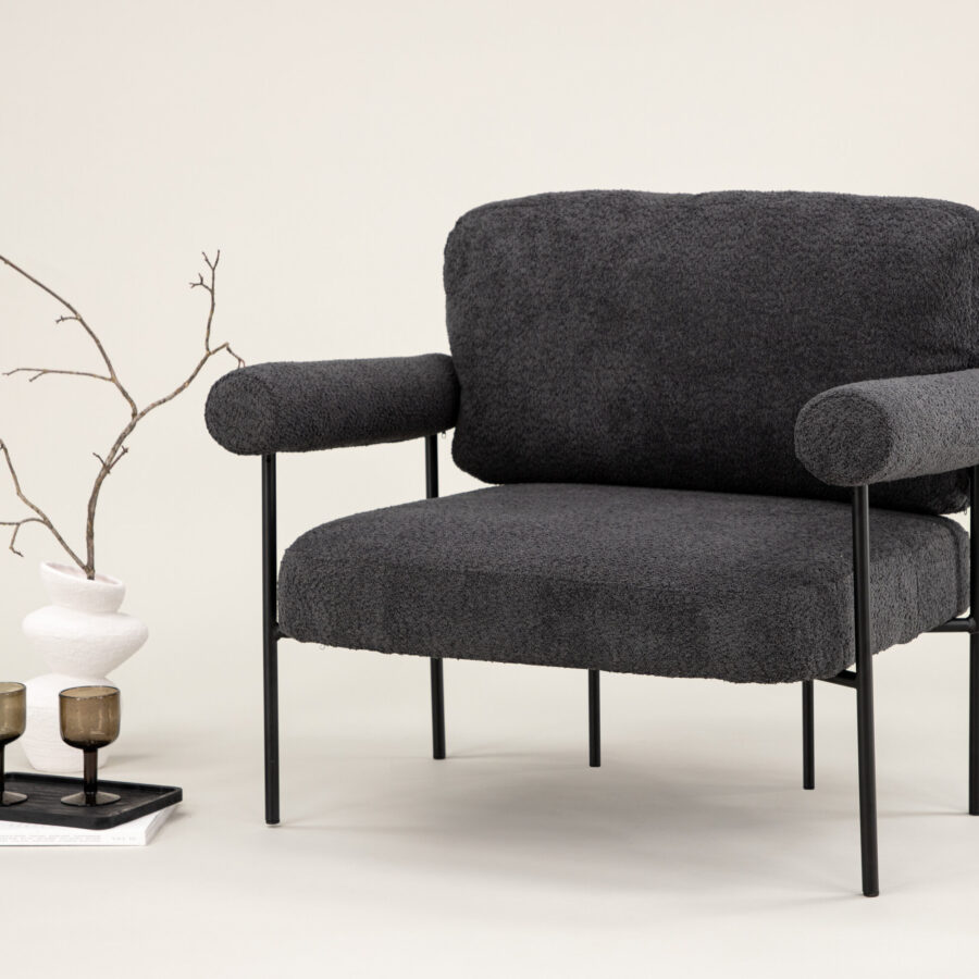 Fauteuil Tillberga x Josefin Lustig - Tissu bouclé gris foncé