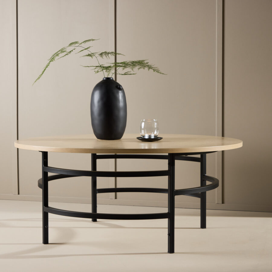 Table basse Copenhagen - ø100x42,5 cm - Bois blanchi / Noir