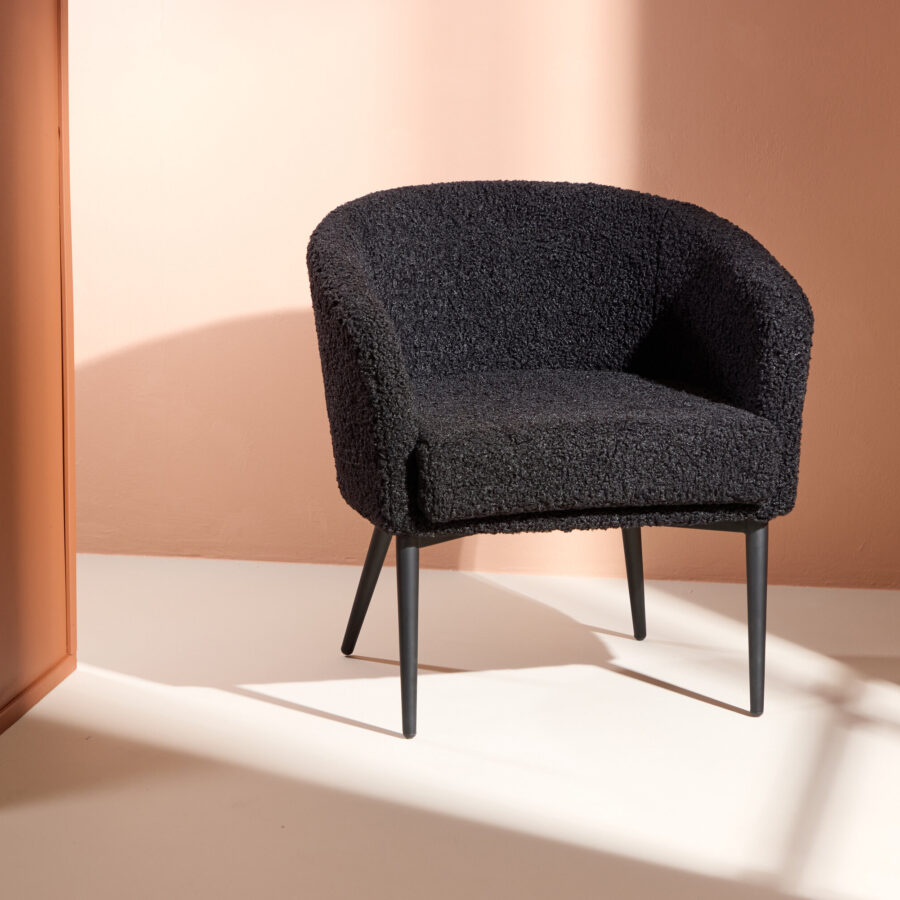 Fauteuil Fluffy - Tissu bouclé noir