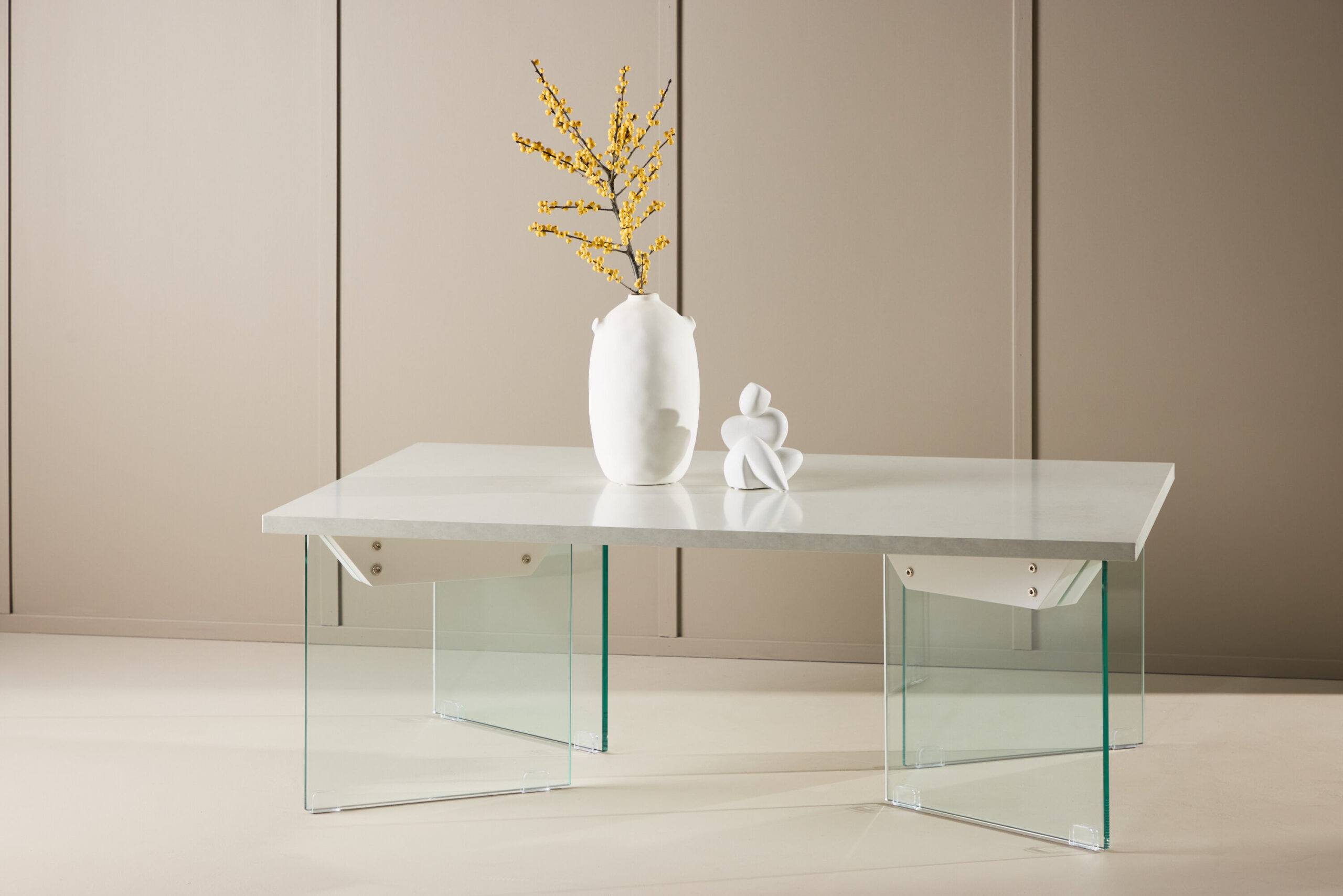 Table basse Ester - 120x80x42 cm - Verre / Aspect béton