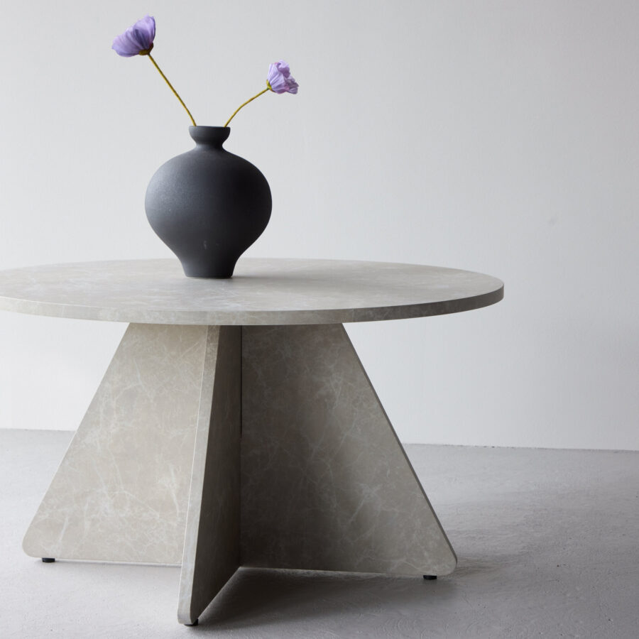 Table basse Bootcut - 45x80x80 cm - Aspect marbre beige