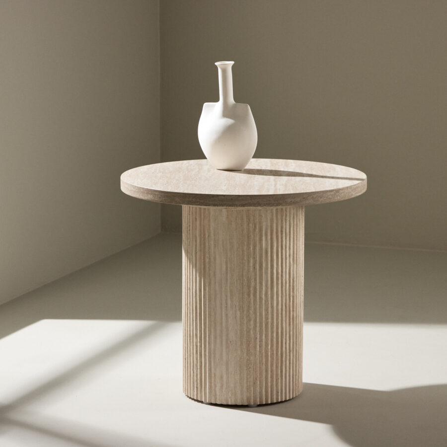 Table basse Härön - ø50x45 cm - Aspect travertin