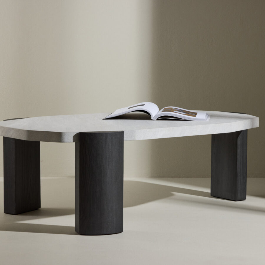 Table basse Kres - 125x70,5x40 cm - Noir / Aspect pierre
