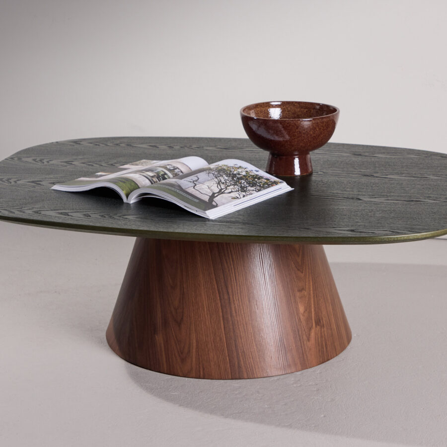 Table basse Lanzo 120×92,5×39 cm - Aspect moka  avec plateau vert