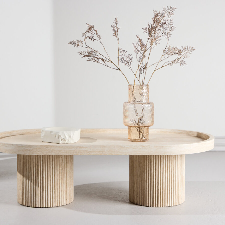 Table basse Krille 120×60×35 cm - Aspect travertin