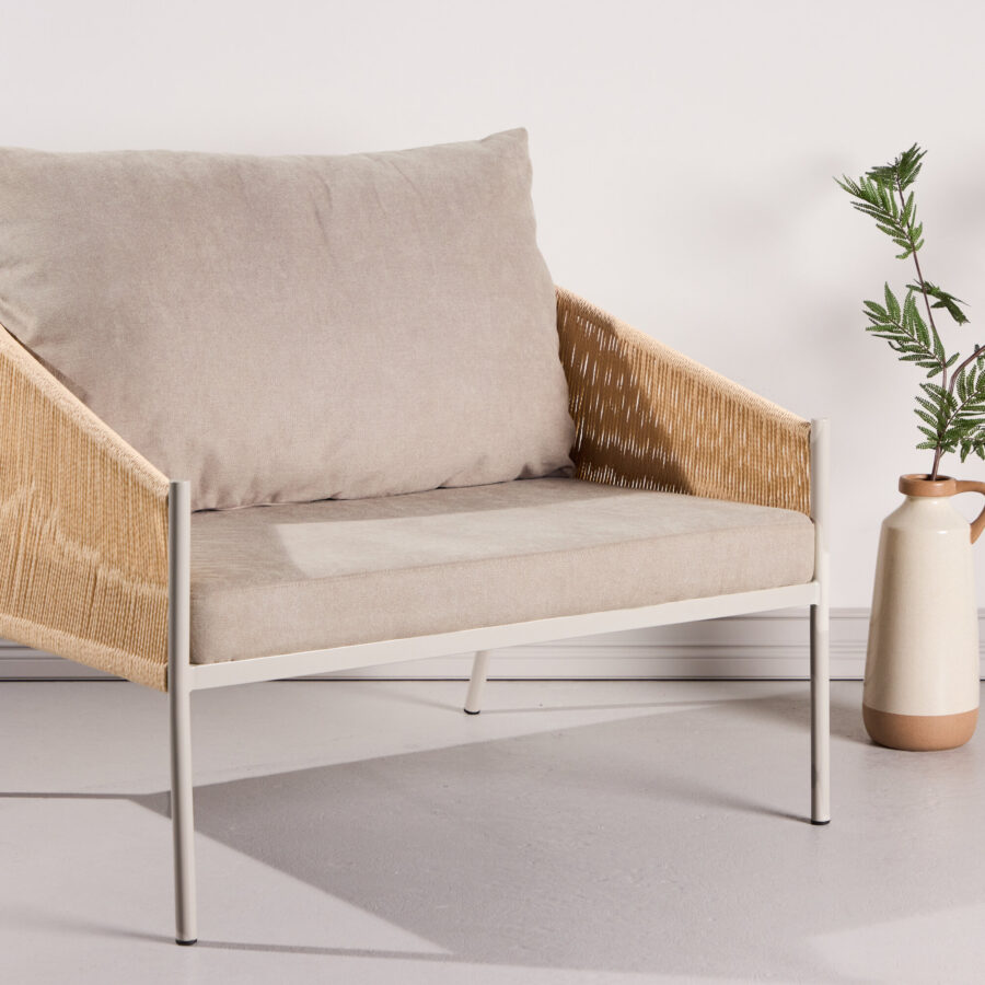 Fauteuil Louie beige - Structure métal et corde tressée