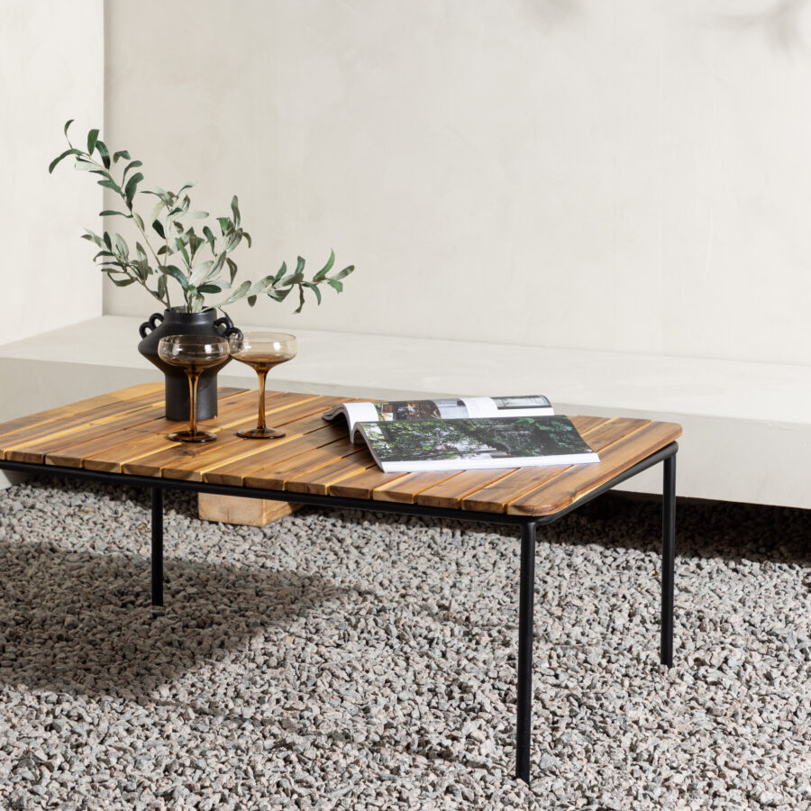 Table basse Penh - Acier noir / Acacia - 65x100x40 cm