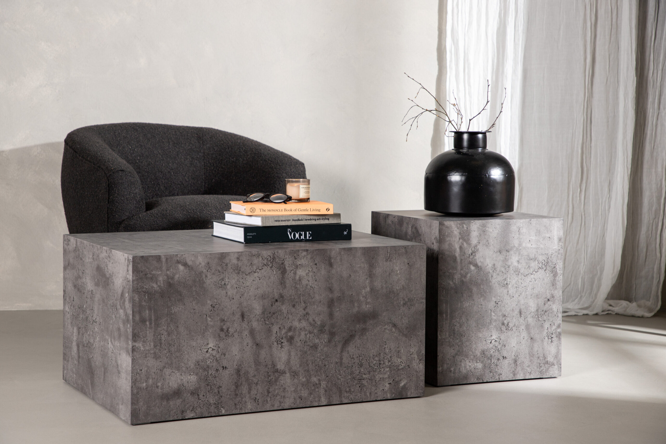 Table basse York haute + basse - Gris / Aspect marbre