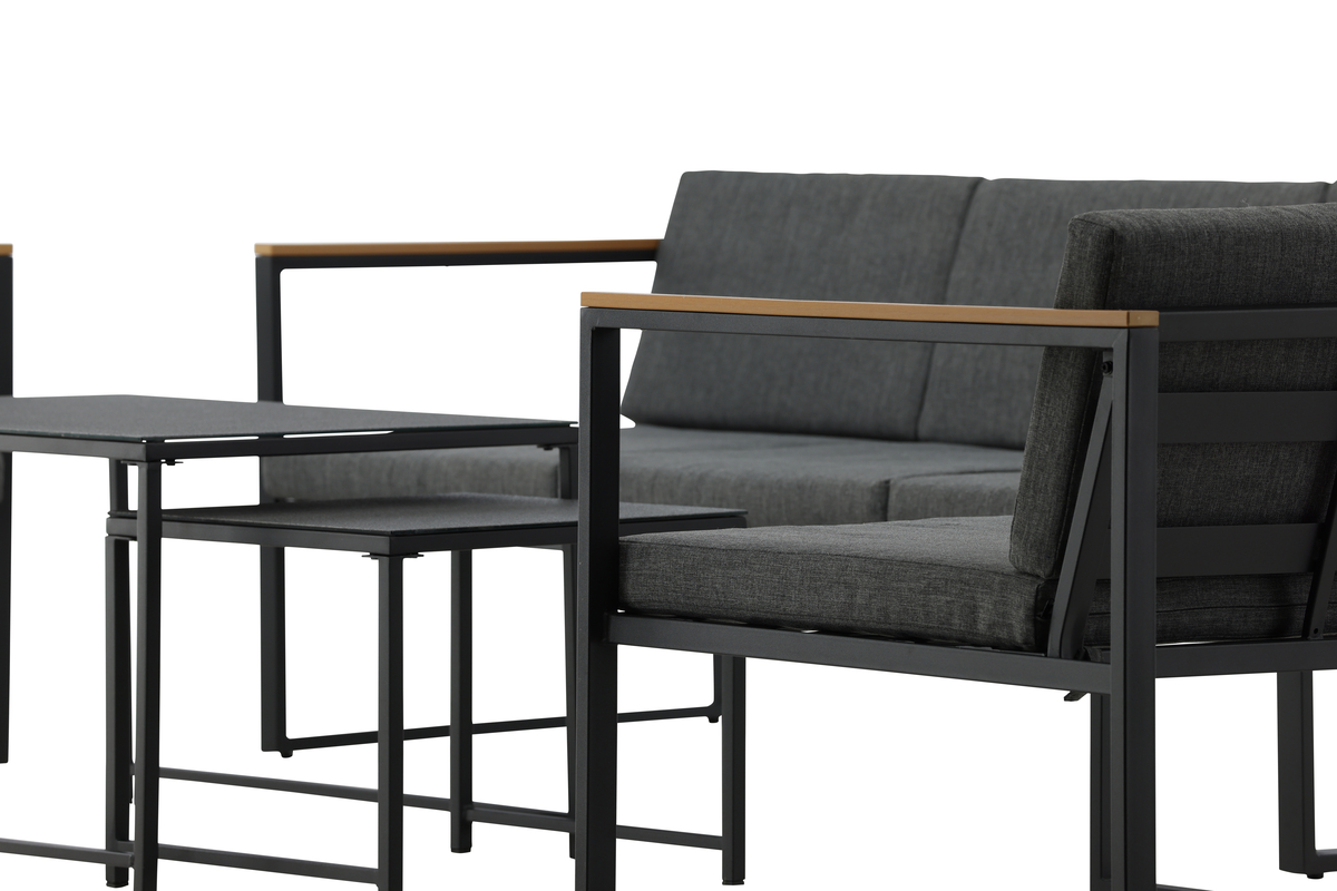 Salon lounge outdoor en acier noir avec coussins Dakar – Image 10