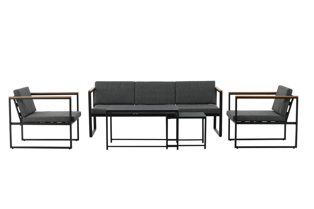 Salon lounge outdoor en acier noir avec coussins Dakar – Image 2