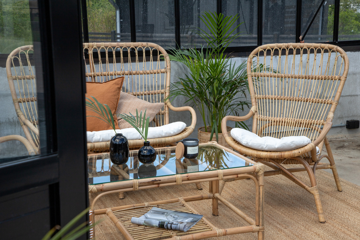 Set de jardin lounge en rotin naturel avec coussins Loungegrupp – Image 6