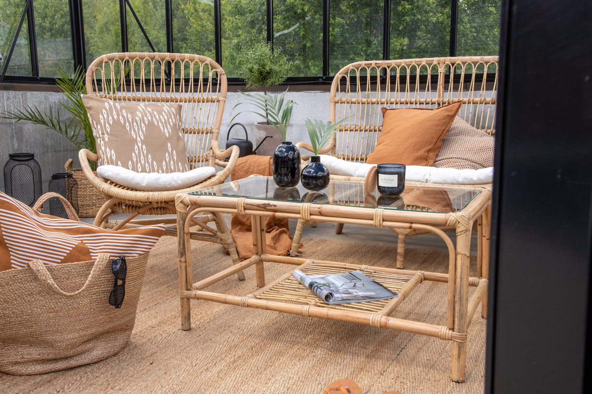 Set de jardin lounge en rotin naturel avec coussins Loungegrupp – Image 8