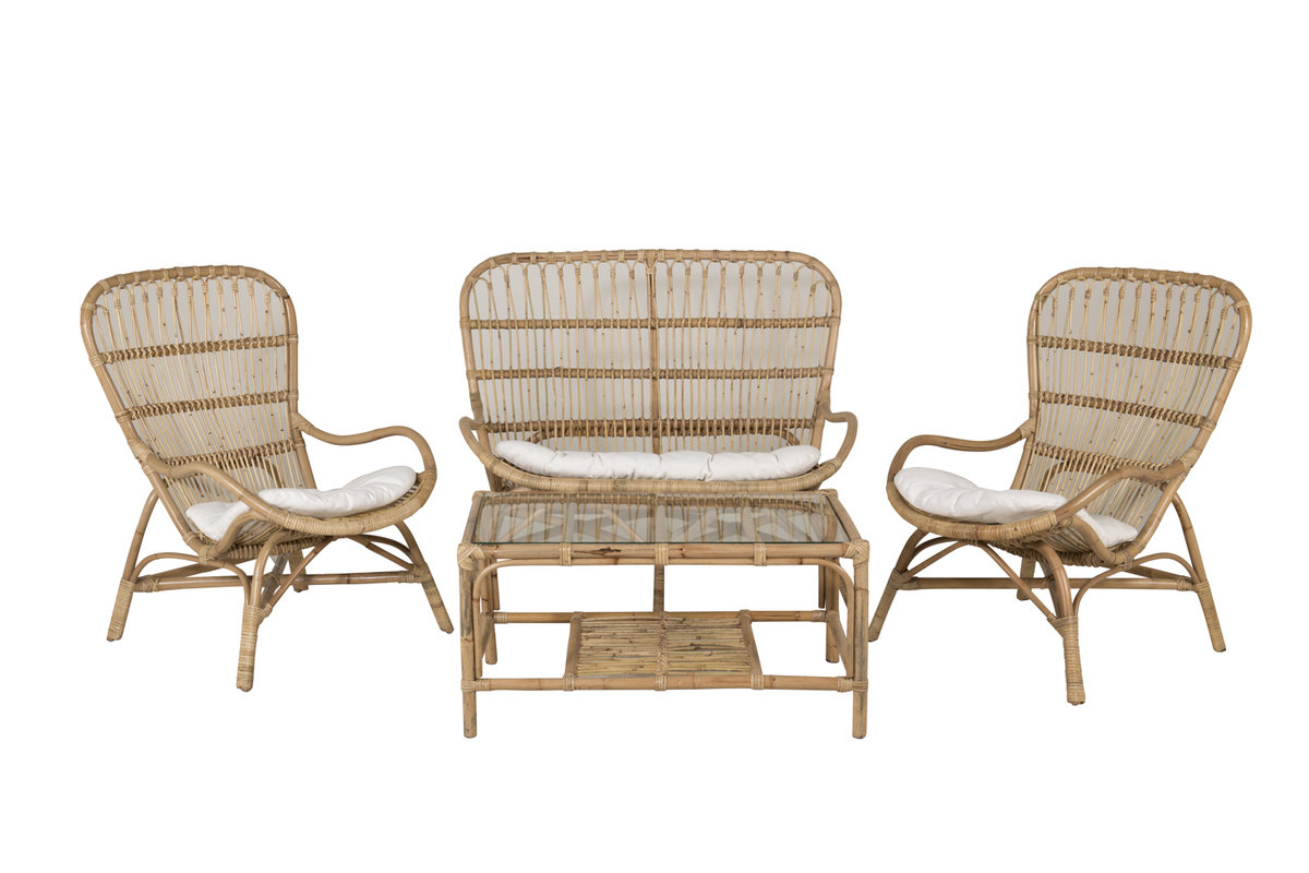 Set de jardin lounge en rotin naturel avec coussins Loungegrupp – Image 2