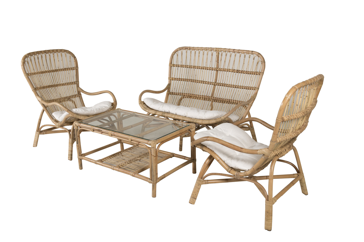 Set de jardin lounge en rotin naturel avec coussins Loungegrupp – Image 3